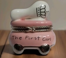 Mud Pie Pink Baby Girl Princess First Curl Ceramic Trinket Box