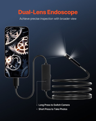 VEVOR Endoscope Camera with Light, Dual Lens Borescope for Android & IOS, 1920P
