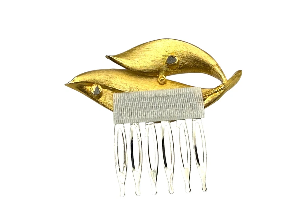 Bridal White and Gold Leaf Hair Comb Elegant Hair Accessory Ivory Wedding - Image 4 of 4