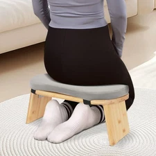 Bamboo Meditation Bench Kneeling Stool Foldable Yoga Bench with Carrying Bag