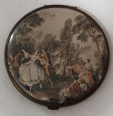 Vintage 3'' Compact Double Mirror Brass Two Sided Victorian Courting Scene
