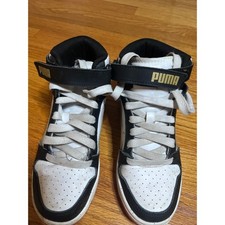 Puma Rebound Street High Top Sneakers Black White Gold Kids Shoes