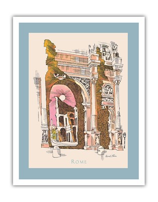 Rome Italy - Colosseum - Vintage Airline Travel Poster by David Klein 1960s