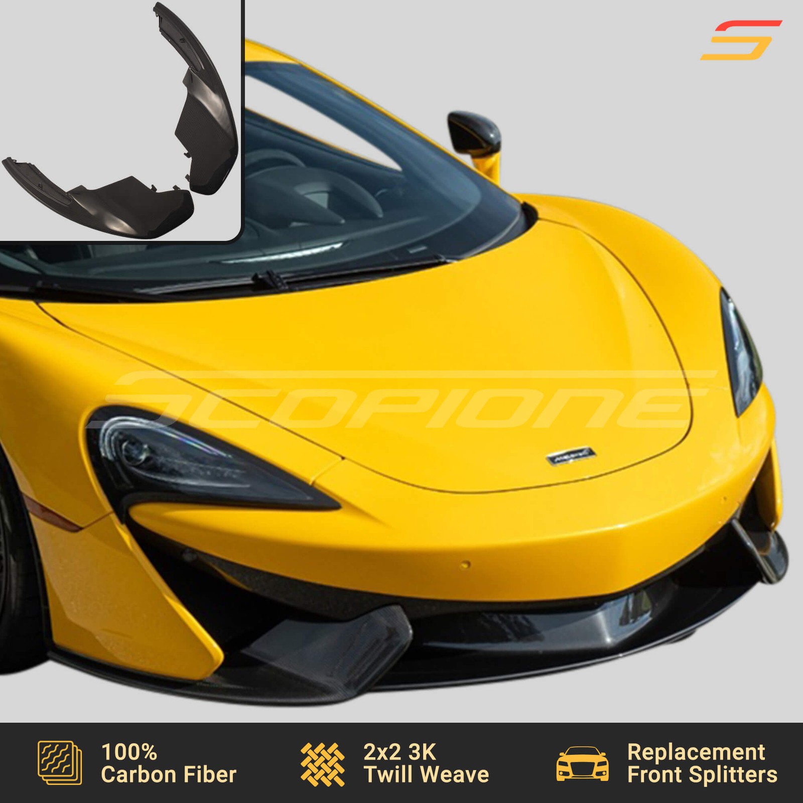 Scopione Carbon Front Bumper Side Splitters Lip for McLaren 540C 570S 570GT