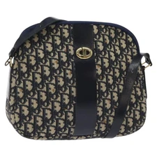 Christian Dior Trotter Canvas Shoulder Bag Navy Gold Auth 127683