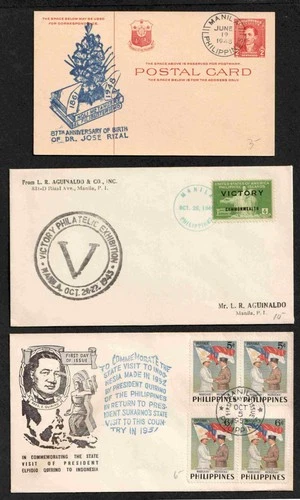 Philippines 1943 & 1951- 2 Illustrated First Day Covers + 1948 Postcard  T726