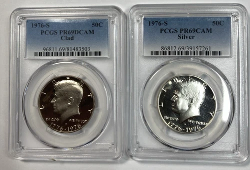 2 Pc 1976-S Proof Kennedy Half Dollars CN & 40% Silver PCGS PR69 CAM & DCAM