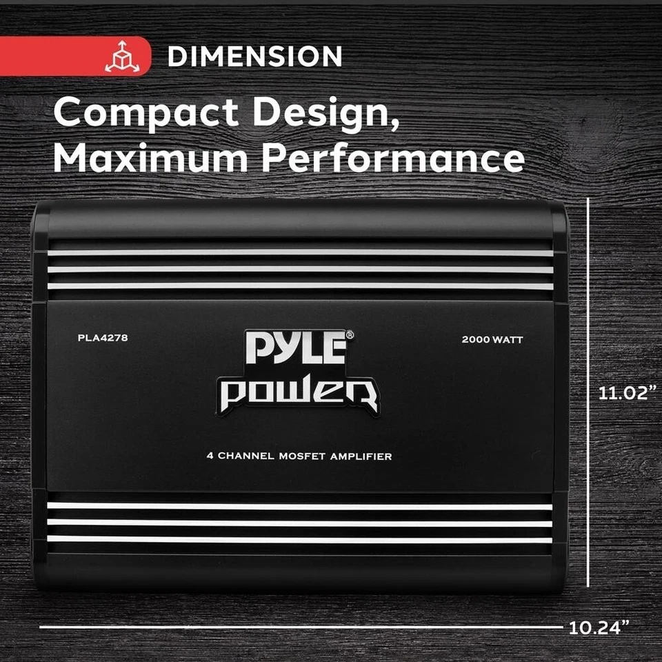 Pyle 4ch 2000W Bridgeable Mosfet Amplifier PLA4278 - Image 3 of 4