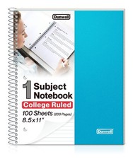 1-Subject College Ruled Spiral Notebook 8.5x11, 100 Sheets, Blue
