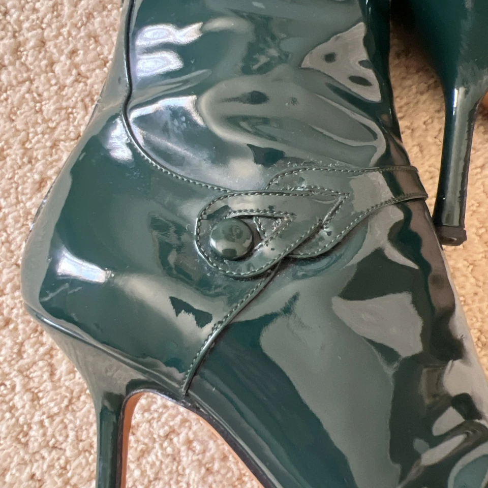 Jimmy Choo Bottle Green Patent Leather Knee High Pointed Toe Boot IT 37 - Image 2 of 4