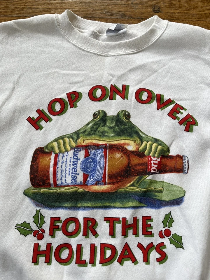 Sudadera De Colección Años 90 Budweiser Hop On Over For The Holidays Cerveza Rana 2XL Foto 2 de 4