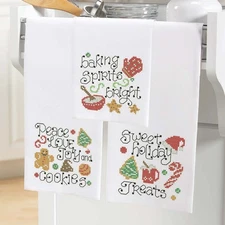 Herrschners® Holiday Vibes Towel Trio Stamped Cross-Stitch