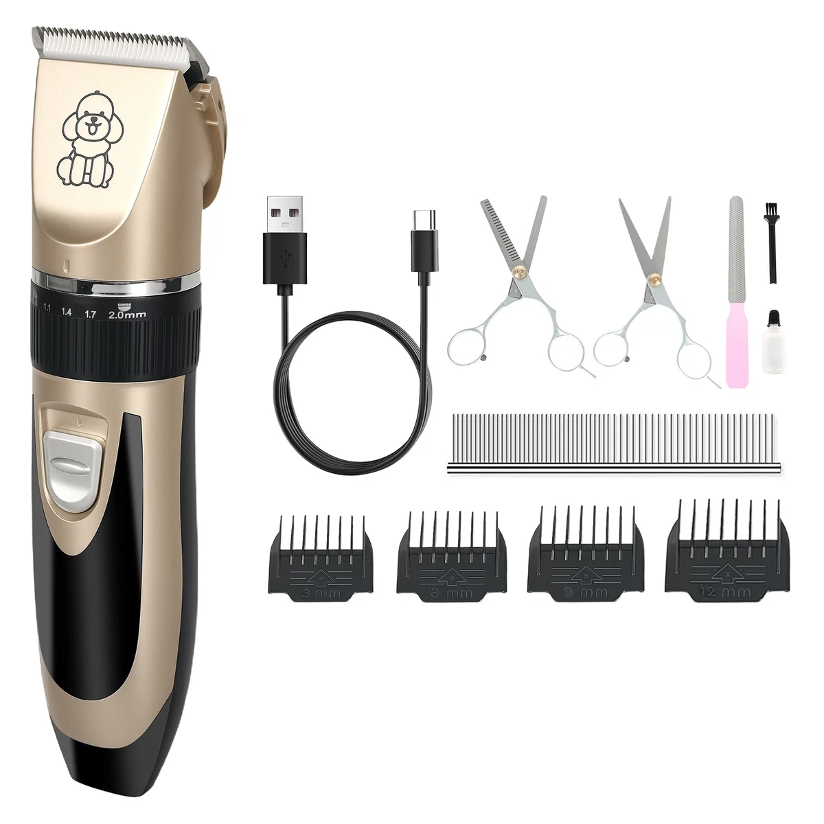 Pawz Pet Clipper Cat Dog Grooming Trimmer Shaver Cordless Rechargeable Kit Gold