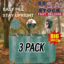 3Pack Reusable Garden Waste Bags 72 Gallon Yard Leaf Lawn Trash Waste Bags USA