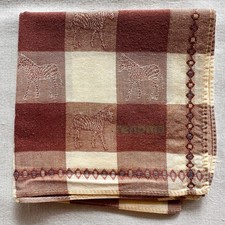 VTG Handkerchief Cream Brown Fabric Woven Zebra with Check Pocket Square 18" K1