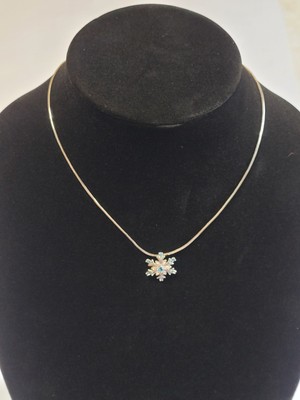 Schneeflocke Anhänger blau weiße Kristalle 925 Sterling Silber Serpentin 15'' Halskette