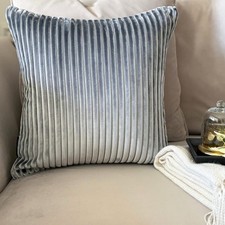 Soft Velvet Gray Pillow Cover, Ribbed Striped Cushion - Gray Lines