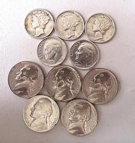 Lot of ten (10) Silver Uncirculated Dimes & War Nickels