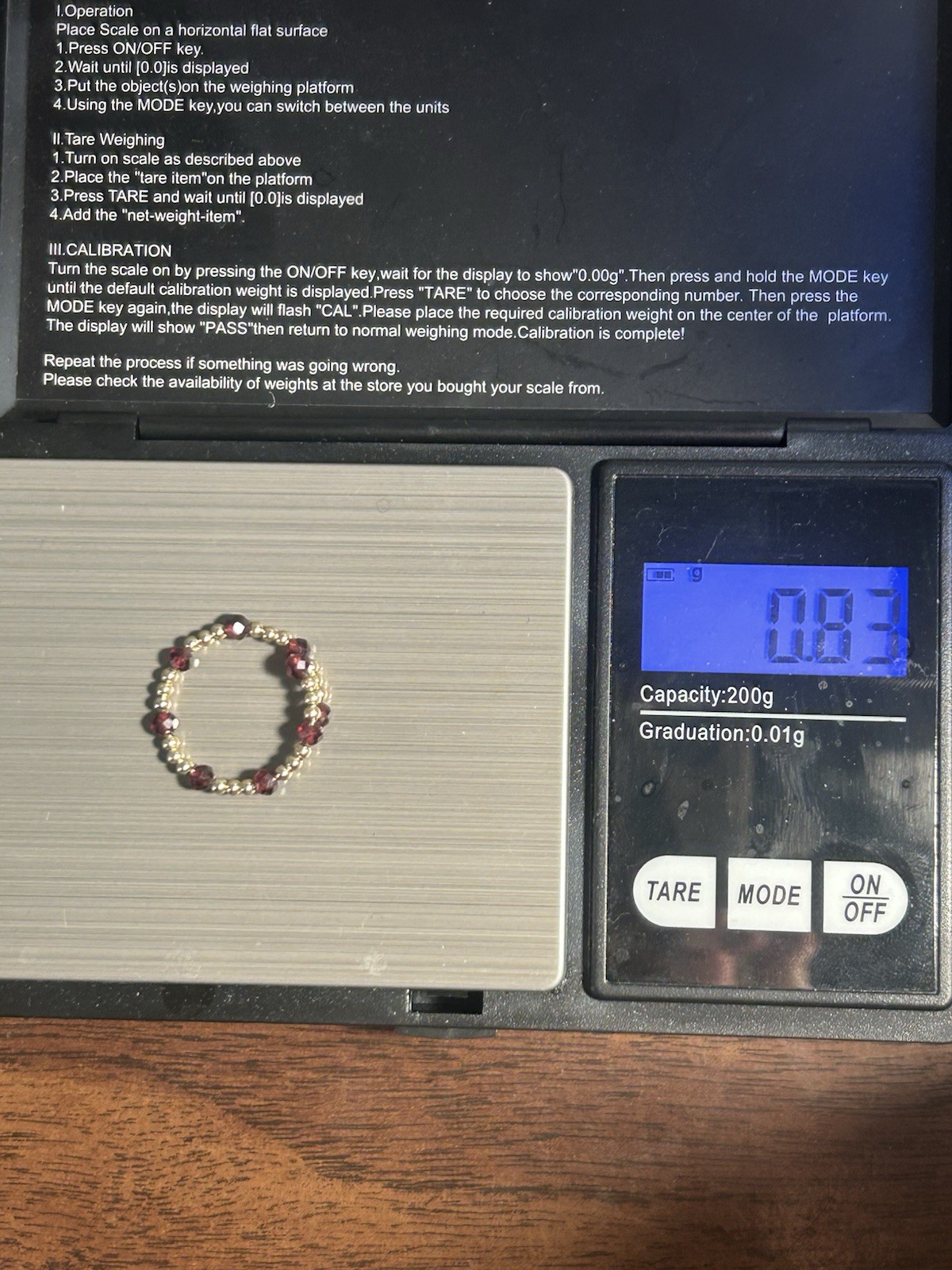 Solid 14k Gold Garnet Adjustable Beaded Ring Size… - image 2