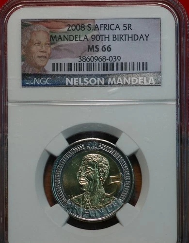 2008 South Africa 5 Rand Mandela 90th Birthday Coin NGC MS 66