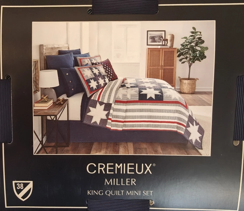 Mini juego de edredón Cremieux Miller Patriotic Americana 100 % algodón King - Nuevo con etiquetas Foto 3 de 4