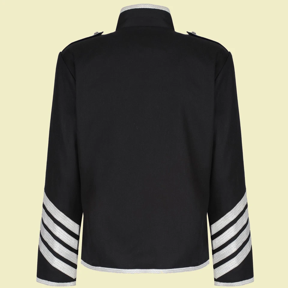 MEN'S SILVER HUSSAR PARADE GOTHIC JACKET MENS MILITARY DRUMMER COAT - Image 2 of 4