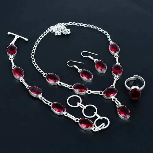 Mozambique Garnet 925 Sterling Silver Oval Gemstone Handmade Jewelry Set VJ 193