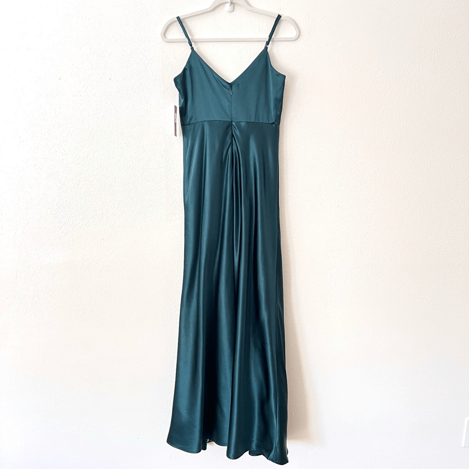 Brand New Birdy Grey Jay Matte Satin Bridesmaid Maxi Dress in Emerald