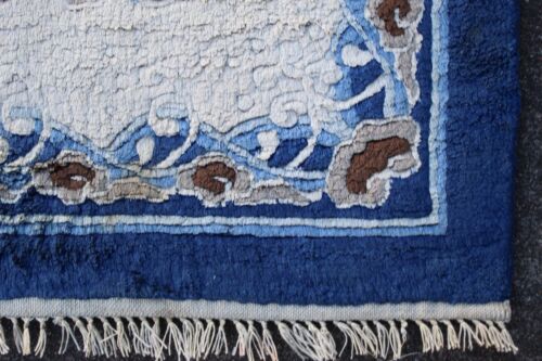 Vintage Hand Made Art Deco Chinese Oriental White Blue Silk Rug 152x92cm - Picture 12 of 13