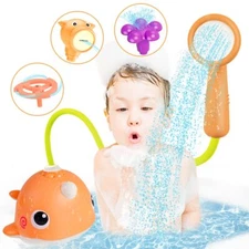 VATOS Baby Bath Toys 4 in 1 Narwhal & 3 Spray Water Nozzles for Infant 18 Month+