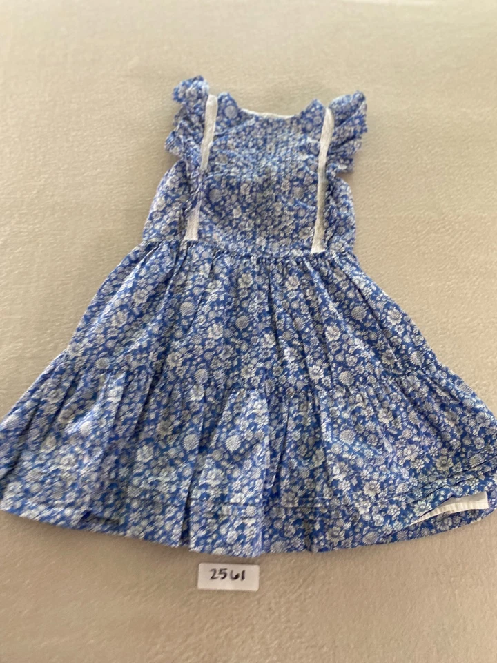 Polo Ralph Lauren A 字连衣裙女孩尺寸 6 蓝色花卉荷叶边分层纽扣 — 第 3/4 张图片