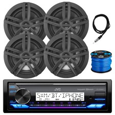 JVC USB Bluetooth Marine Receiver, 4x 6.5" 180W Black Speakers, Antenna, Wire