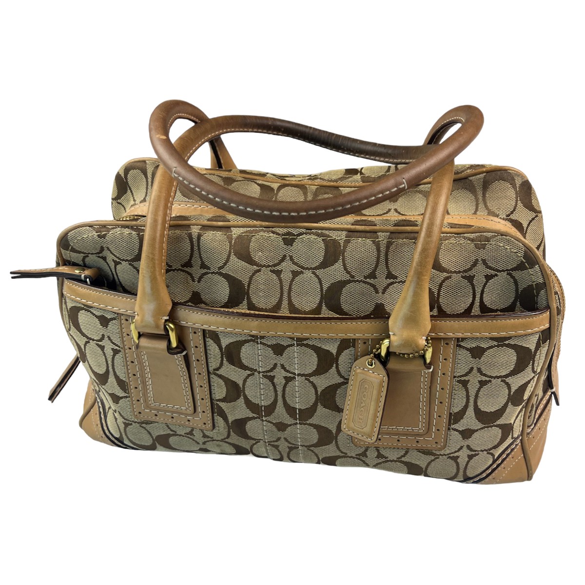 COACH Women's Brown Jacquard Leather Monogram Handbag J0671 COACH Women's Brown Jacquard Leather Monogram Handbag J0671