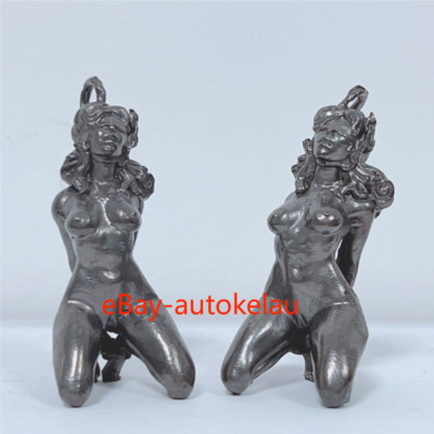 Blindfolded Bondage Woman Slave Girl Statue Antique Copper Realistic Miniature