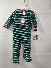 Little Me Size 6M Velour Holiday Striped Graphic Santa Footed Zip Up Sleeper