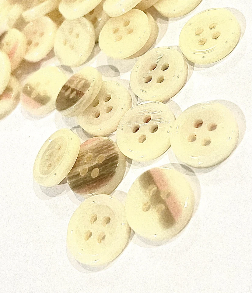 13.5mm X 6 PcS Ivory Shell Frosted Polished Ivory 4 Hole Shirt Buttons - Image 2 of 4