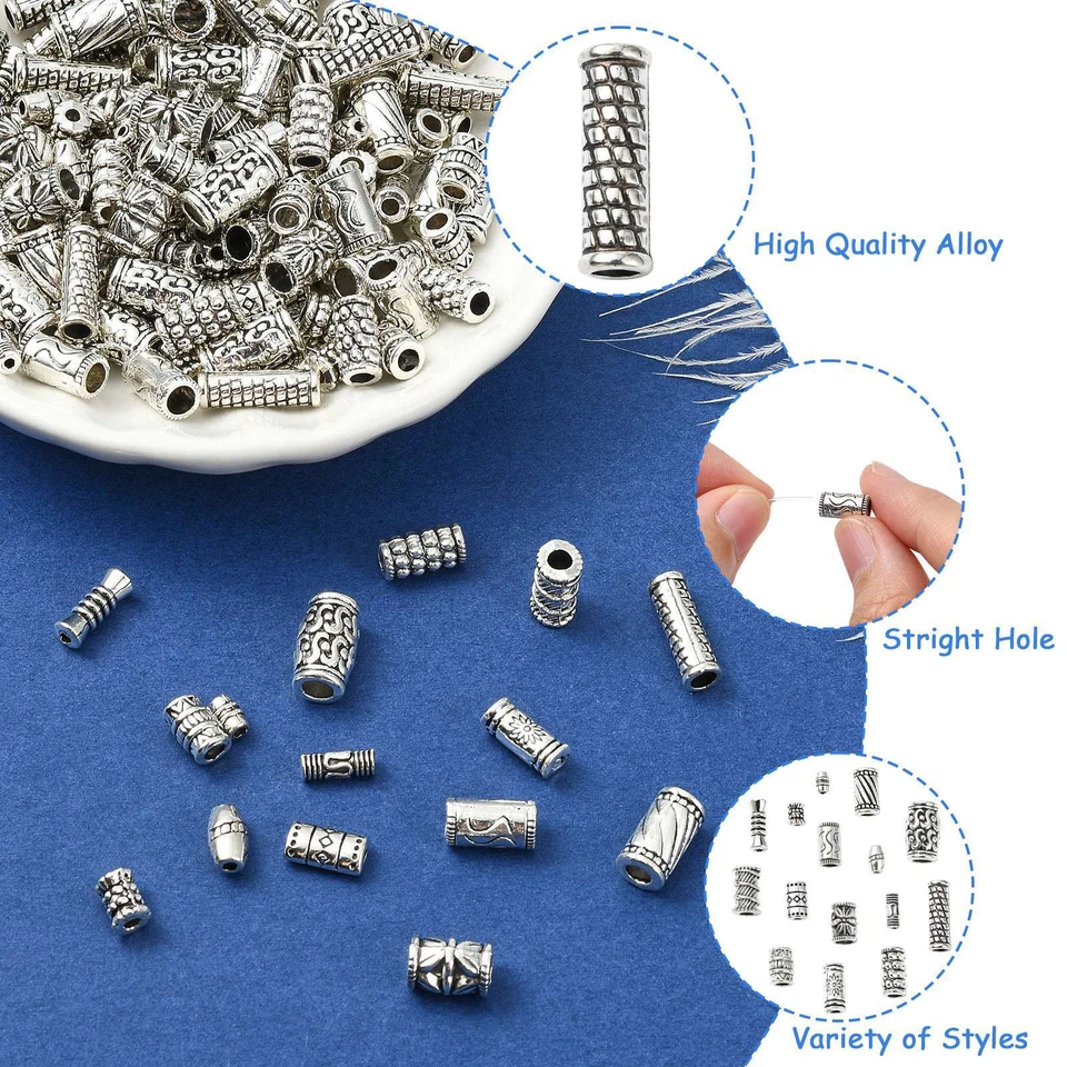 150pcs Column Spacer Beads Tibetan Antique Silver Tube Beads DIY Craft Beads - Image 3 of 4
