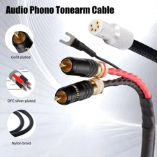 5N OFC Audio Phono Tonearm Cable With Ground Wire 2 RCA Plugs to 5Pin Female