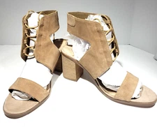 Sole Society SANDALS  Auburn Sand Suede Lace up Block Heel 11 NEW