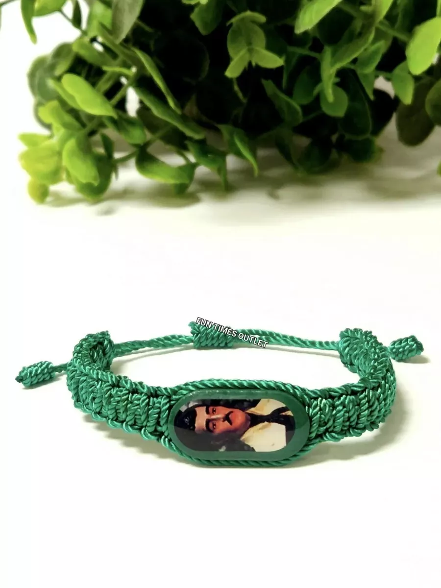 Jesus Malverde Knotted Green String Bracelet Pulsera Verde Hilo
