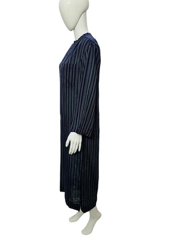 Doen Striped Blue Women's Long Cotton Long Sleeves Maxi Midi Gown Dress Size M - Picture 5 of 14