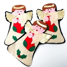 Vintage Christmas Angels1990's Set of 3 Felt Cut Outs Holiday Ornaments Decor