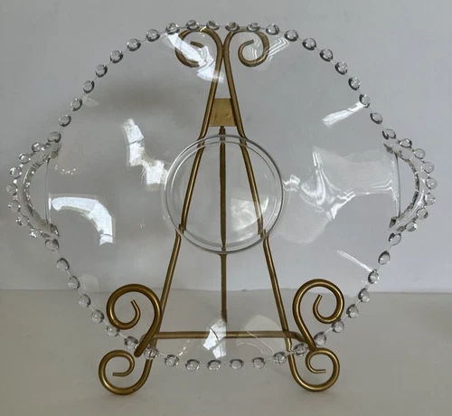 Imperial Glass Candlewick Handled 11" Round Tray Platter Ruffled Edge