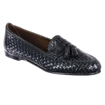 Cole Haan Mens Black Leather Loafers Slip On Shoes Tassel Woven Toe Box 7 D Cole Haan men tassel dress shoe/slip on woven loafer Black  main image 2