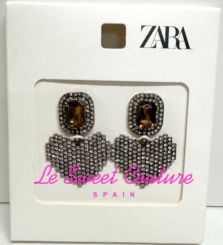 ZARA WOMAN NWT FW24 RHINESTONE HEART EARRINGS AGED GOLD 1856 ZARA WOMAN NWT FW24 RHINESTONE HEART EARRINGS AGED GOLD 1856