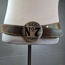 Vtg Y2k 2005 Old No 7 Jack Daniel's silver metal buckle brown leather mens belt