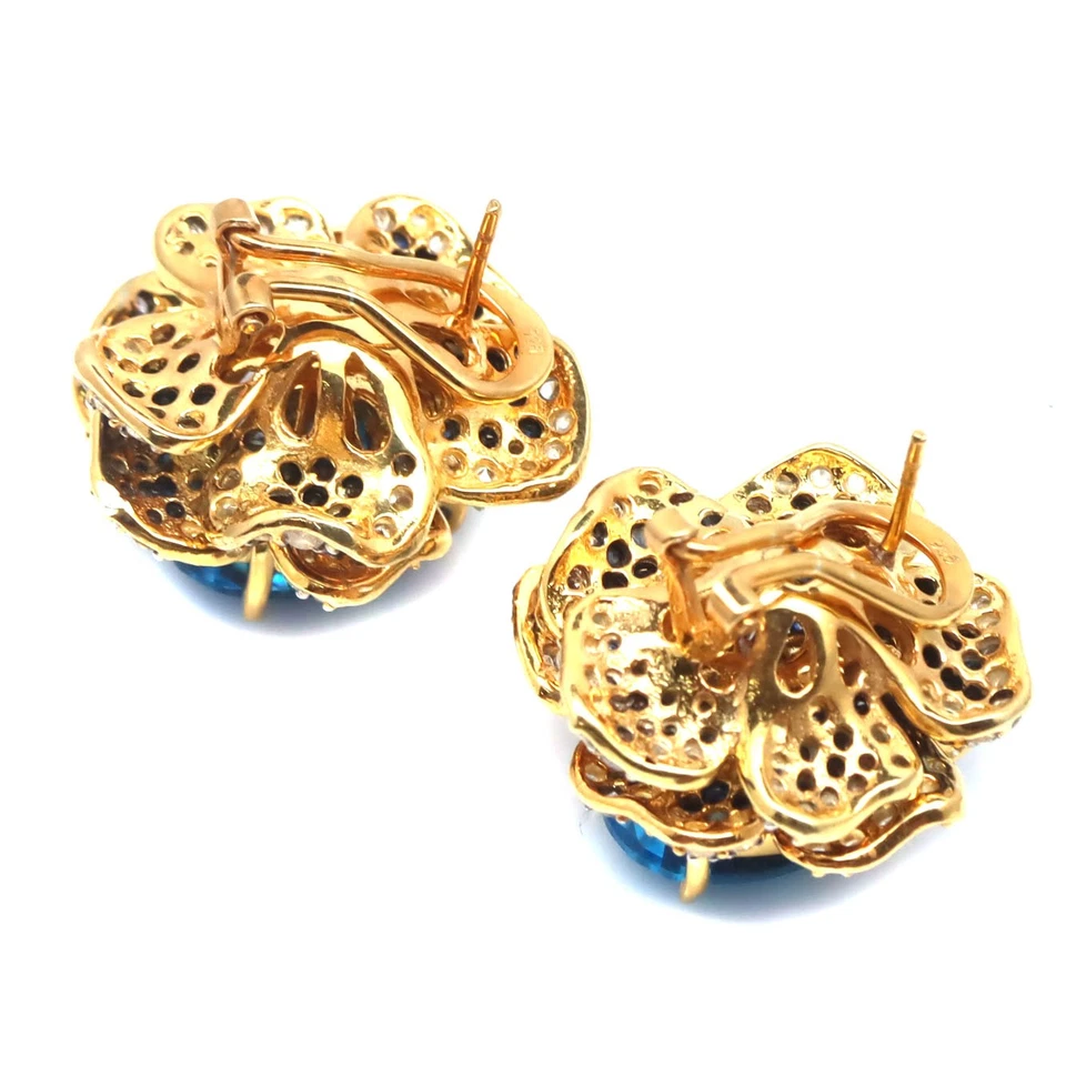 925 Sterling Silver 12 x 16 MM. Swiss Blue Topaz, Sapphire & Zircon Earrings - Image 3 of 4