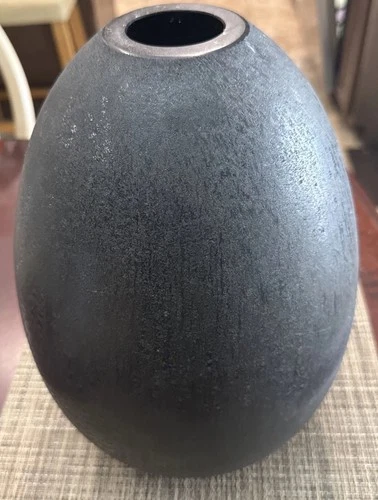 alfredo barbini murano glass Acid Etched Black Vase Signed 13” 1960/1970 Italy