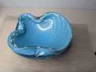 Vtg Murano Alfredo Barbini Turquose Gold Ashtray Glass Bowl Italy