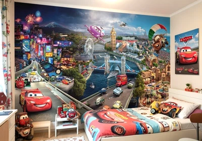 Kids room Wall Mural decor Wallpaper 141x100 inch Disney Cars World McQueen - Image 1 of 4